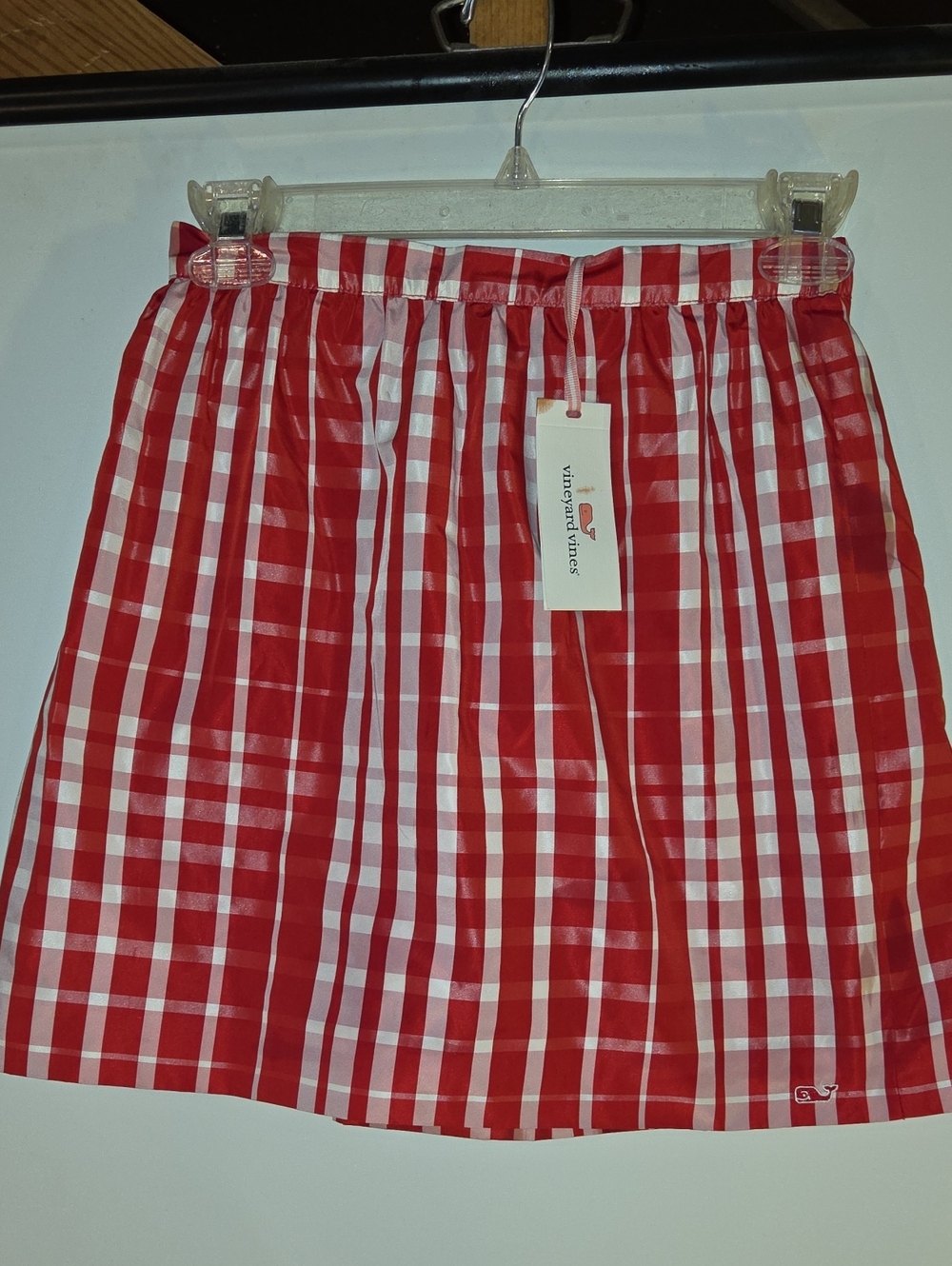 Vineyard Vines Red and White Gingham Elastic-Waist Skirt